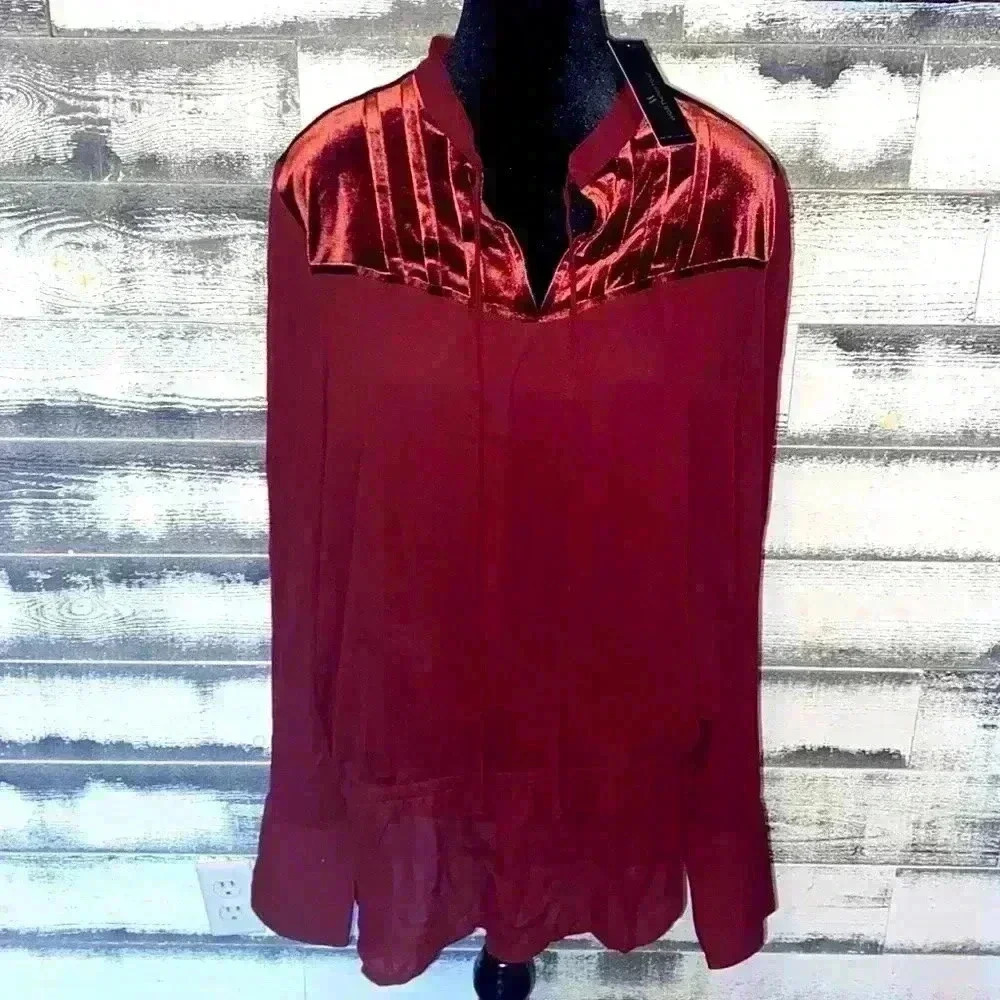 Worthington Maroon Berry Velvet  long Chiffon sleeve Blouse  size XXLT
